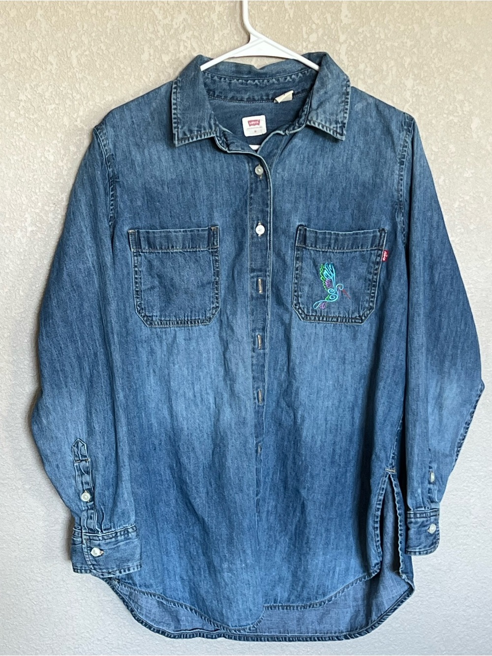 Women’s Levi's Blue Denim Button-Down Shirt with added Embroidery size medium